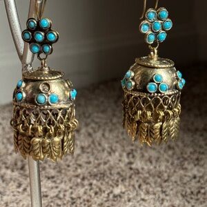 Antique Gold and Turquoise Dangle Earrings